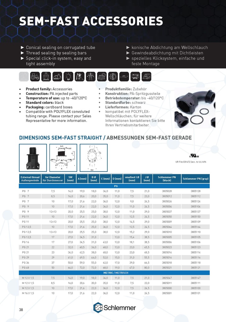 3805022 SEM-FAST STRAIGHT PA6 22 M25x1,5